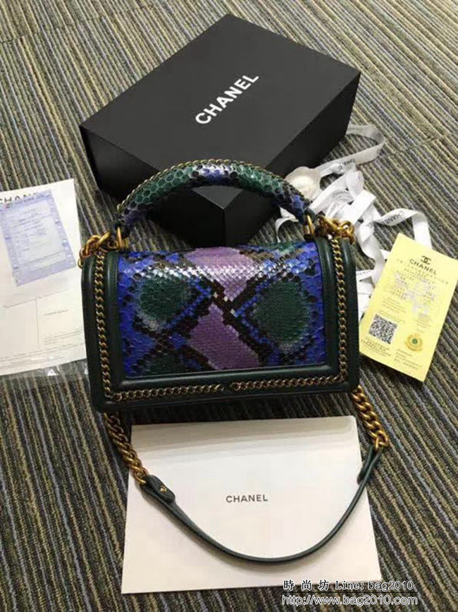 香奈兒CHANEL A94804新款leboy蟒蛇皮金屬邊手提斜挎單肩包克綠蘭紫 DSC2016